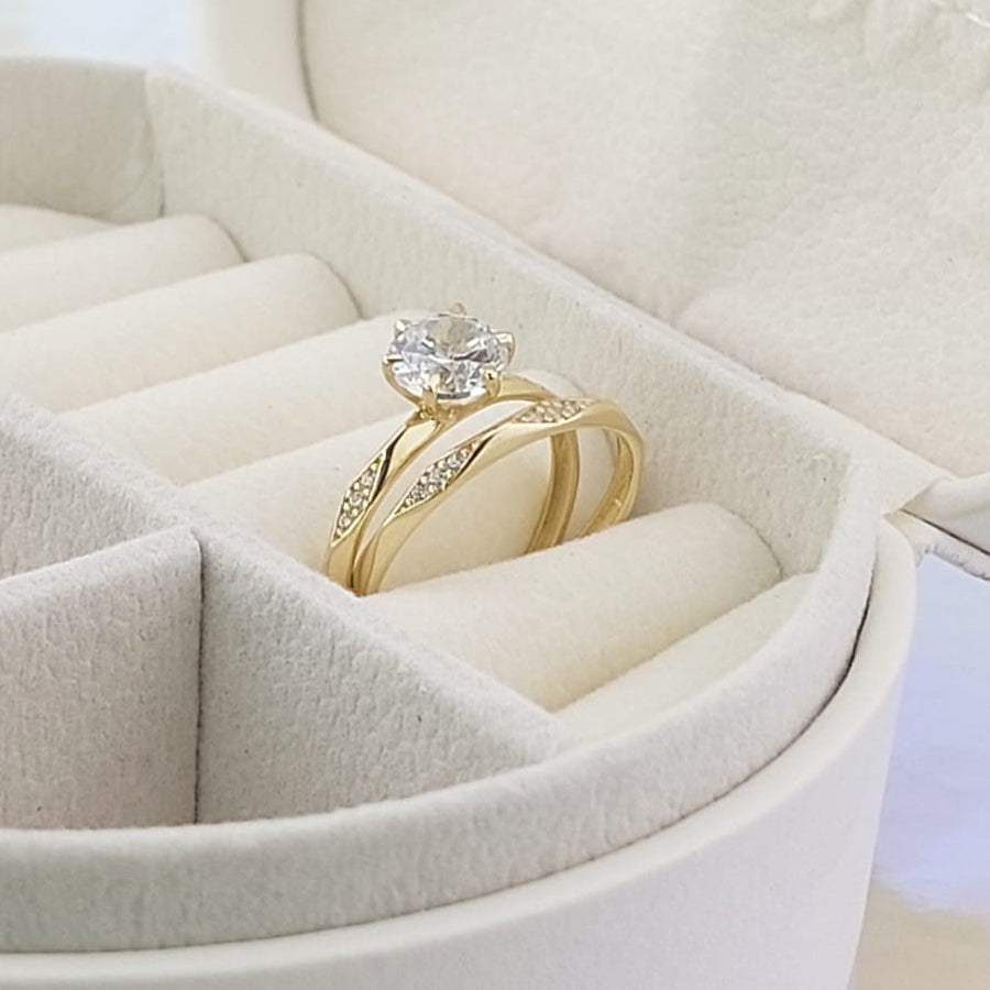 Anillos Dúo Compromiso Oro 10k CZ 6mm 27009