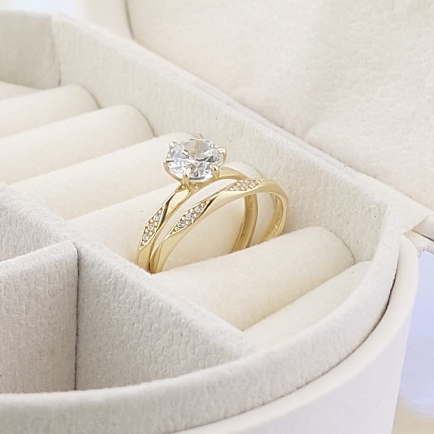Anillos Dúo Compromiso Oro 10k CZ 6mm 27009