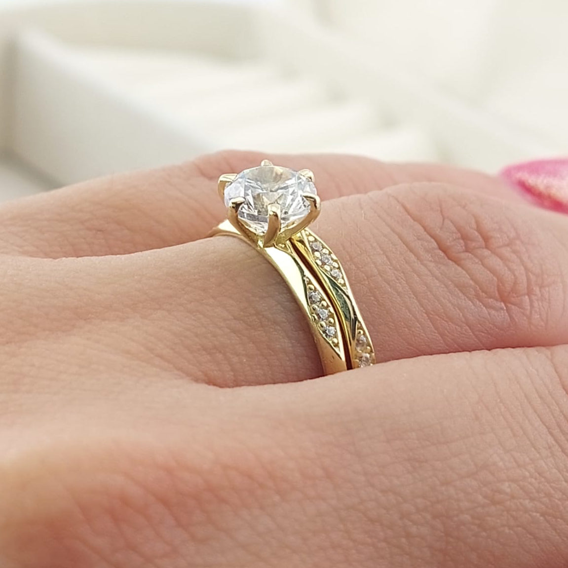 Anillos Dúo Compromiso Oro 10k CZ 6mm 27009