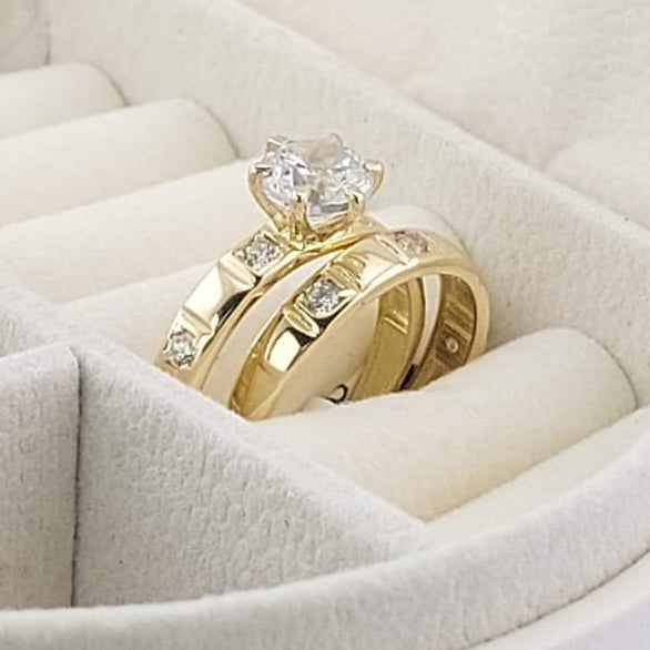 Anillos Dúo Compromiso Oro 10k CZ 6mm 27024