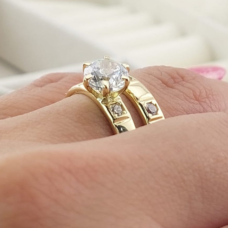 Anillos Dúo Compromiso Oro 10k CZ 6mm 27024