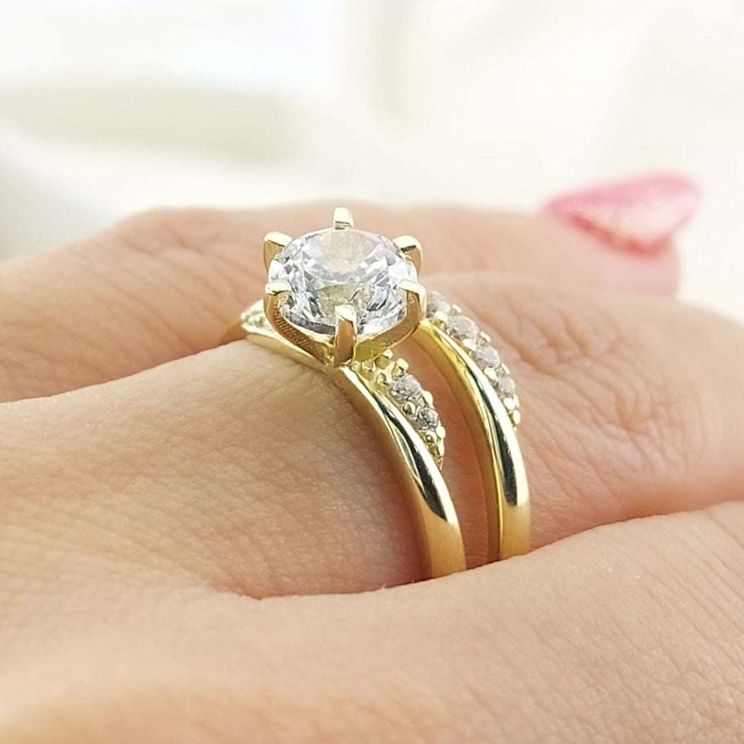 Anillos Dúo Compromiso Oro 10k CZ 6mm 27014