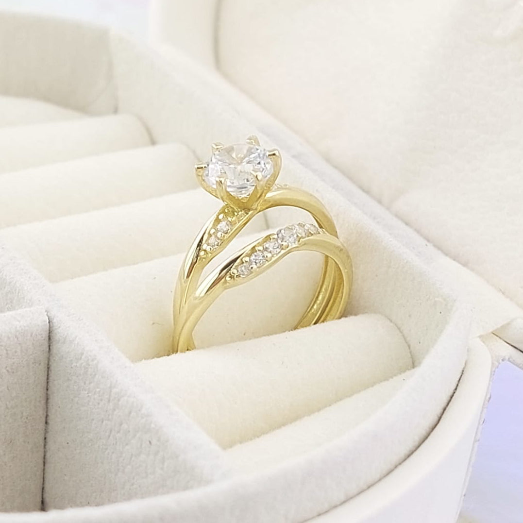 Anillos Dúo Compromiso Oro 10k CZ 6mm 27014