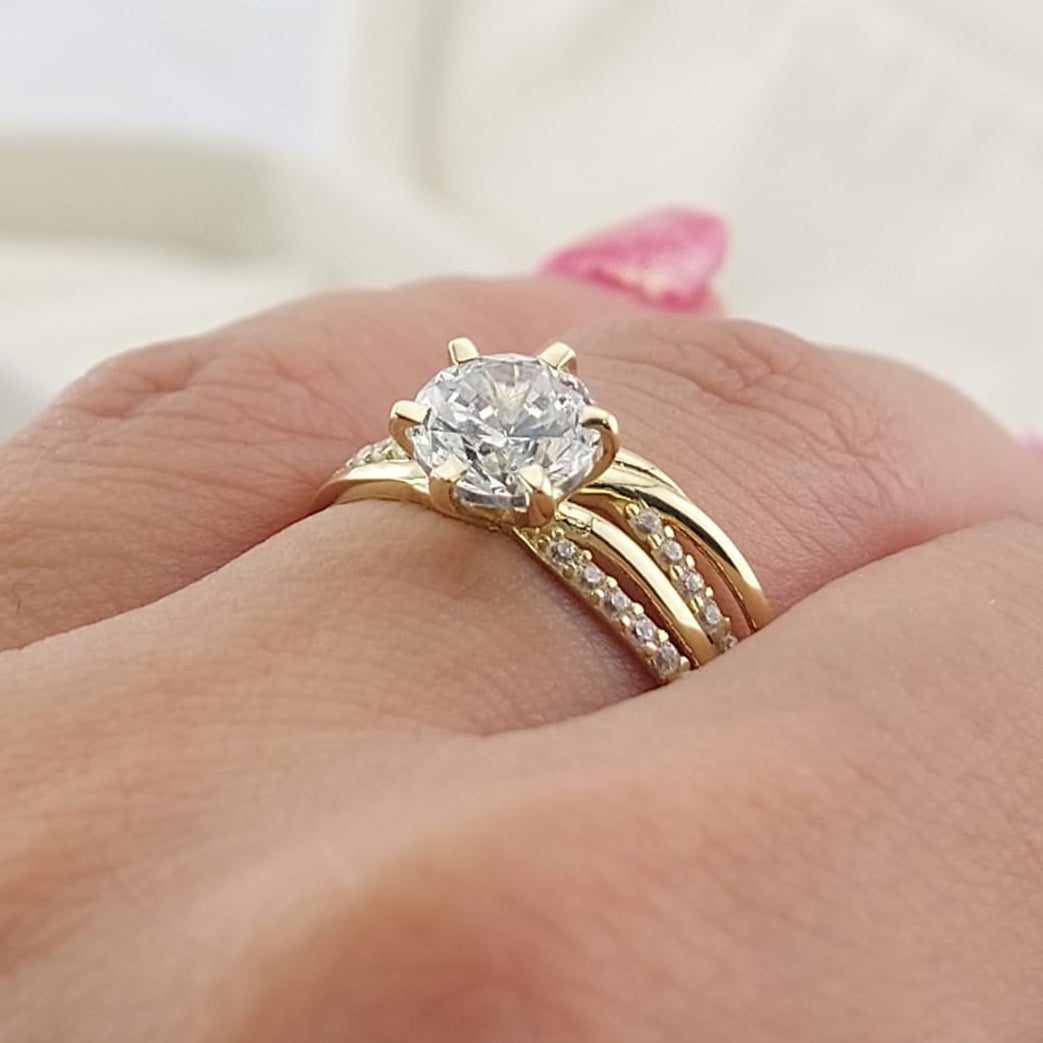 Anillos Dúo Compromiso Oro 10k CZ 6mm 27010