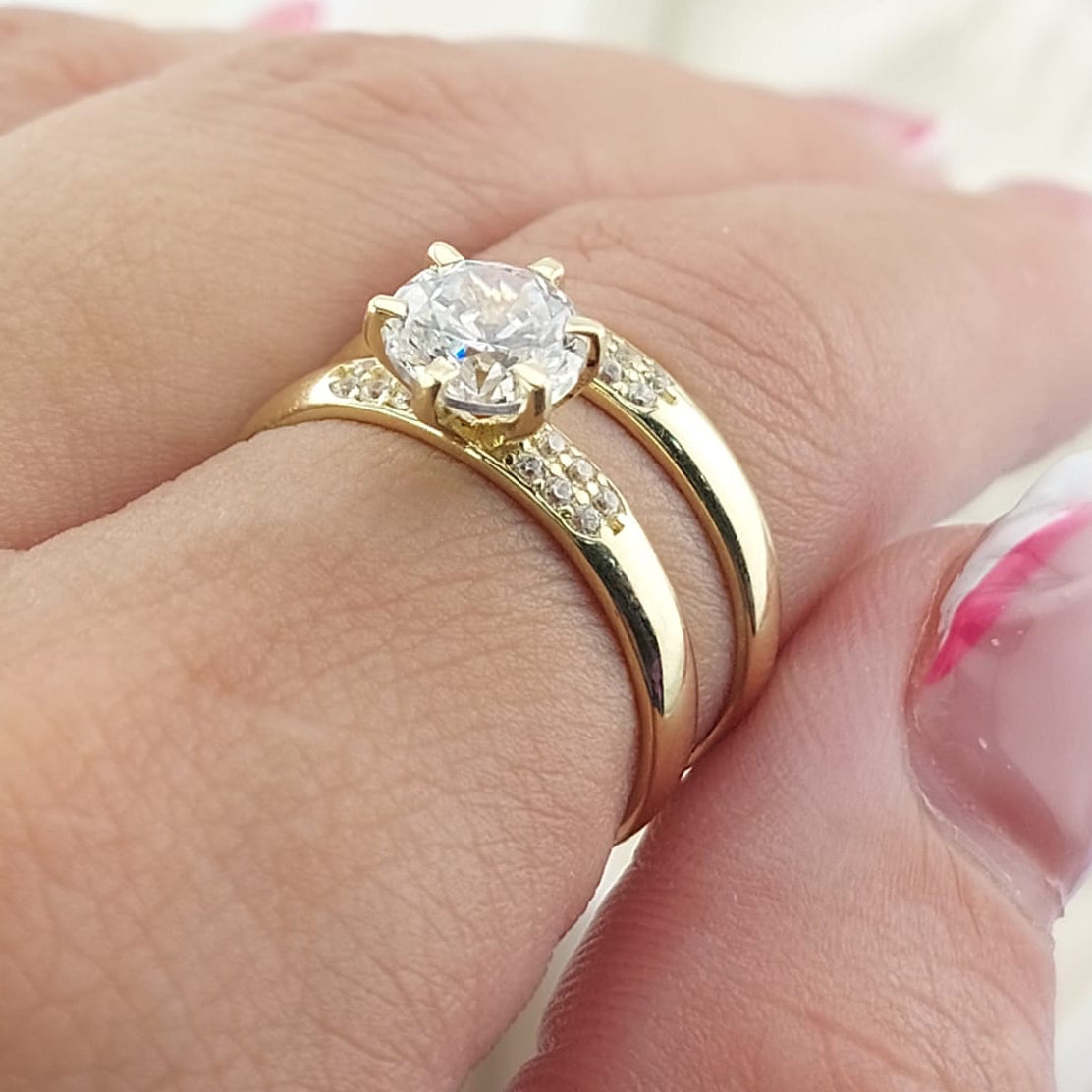 Anillos Dúo Compromiso Oro 10k CZ 6mm 27016