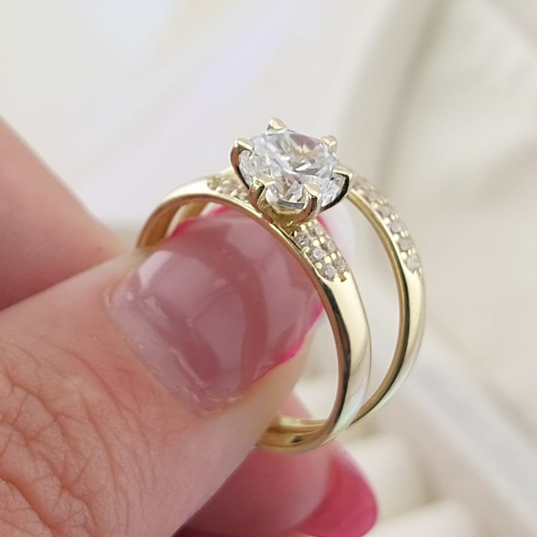 Anillos Dúo Compromiso Oro 10k CZ 6mm 27016