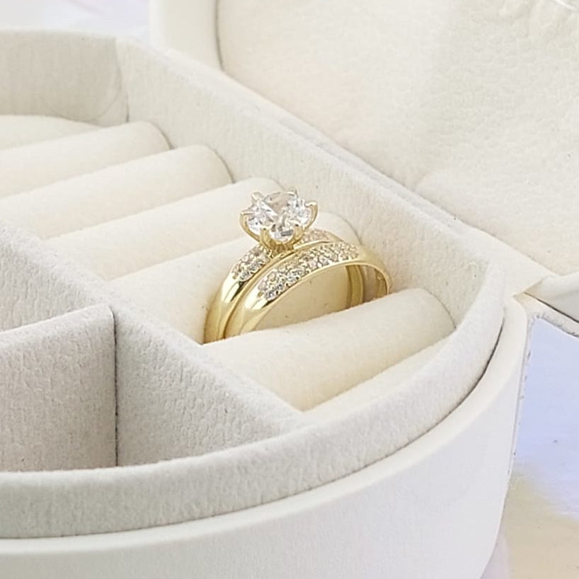 Anillos Dúo Compromiso Oro 10k CZ 6mm 27016