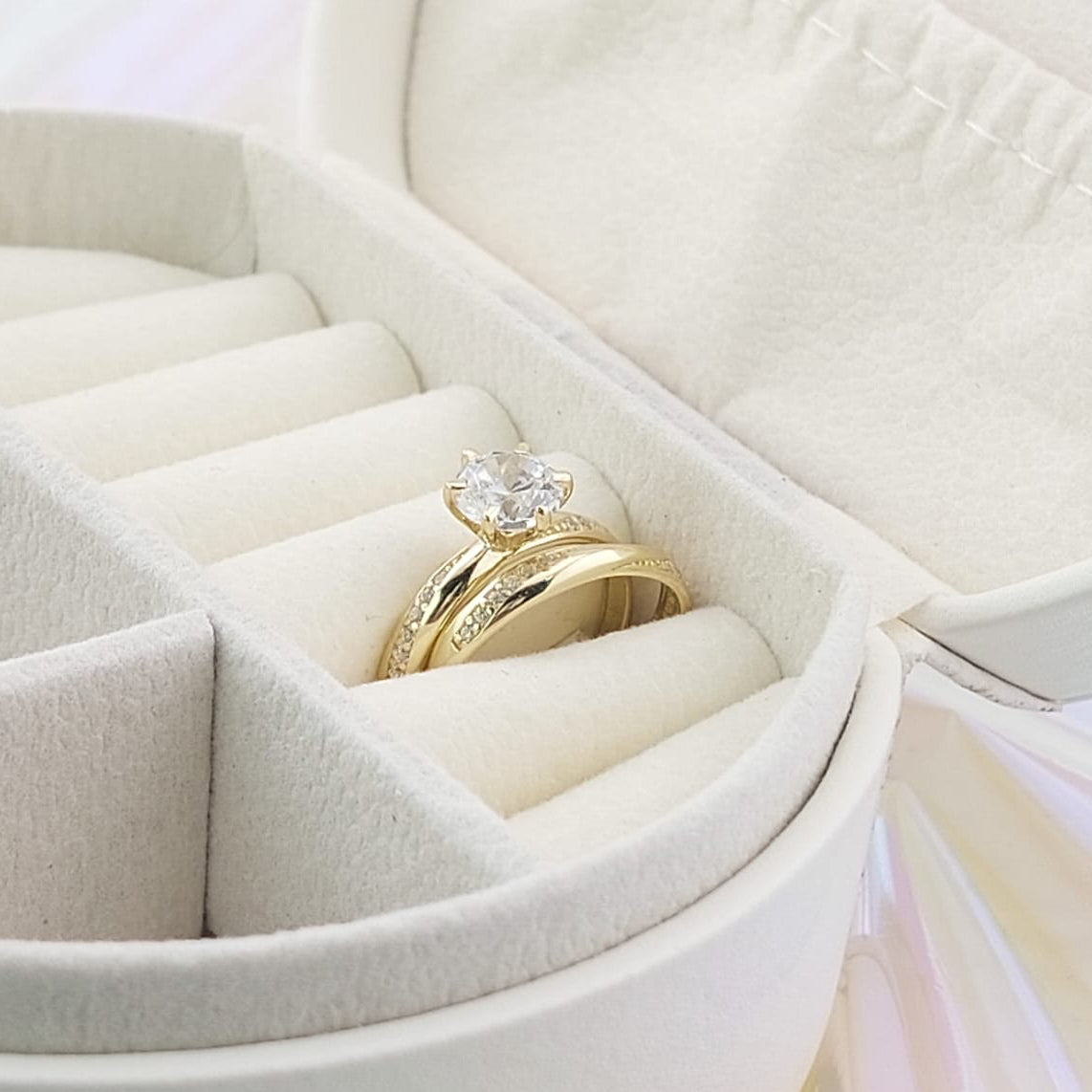 Anillos Dúo Compromiso Oro 10k CZ 6mm 27017
