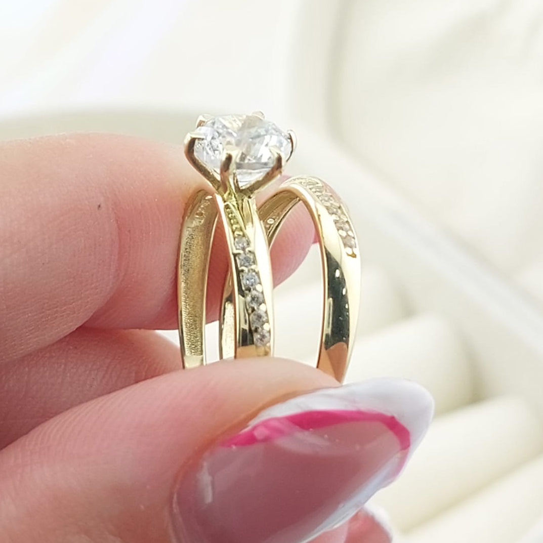 Anillos Dúo Compromiso Oro 10k CZ 6mm 27017