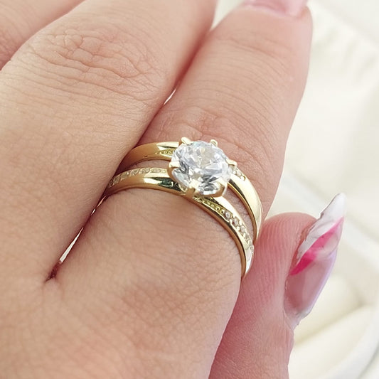 Anillos Dúo Compromiso Oro 10k CZ 6mm 27017