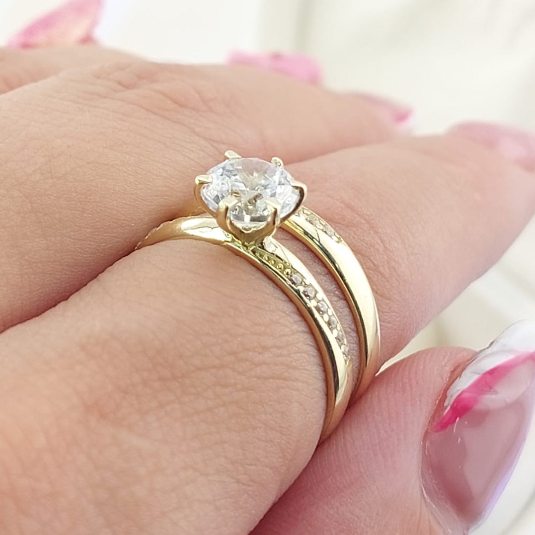 Anillos Dúo Compromiso Oro 10k CZ 6mm 27017