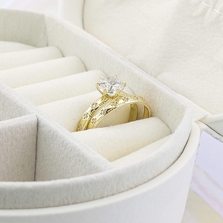 Anillos Dúo Compromiso Oro 10k CZ 6mm 27011
