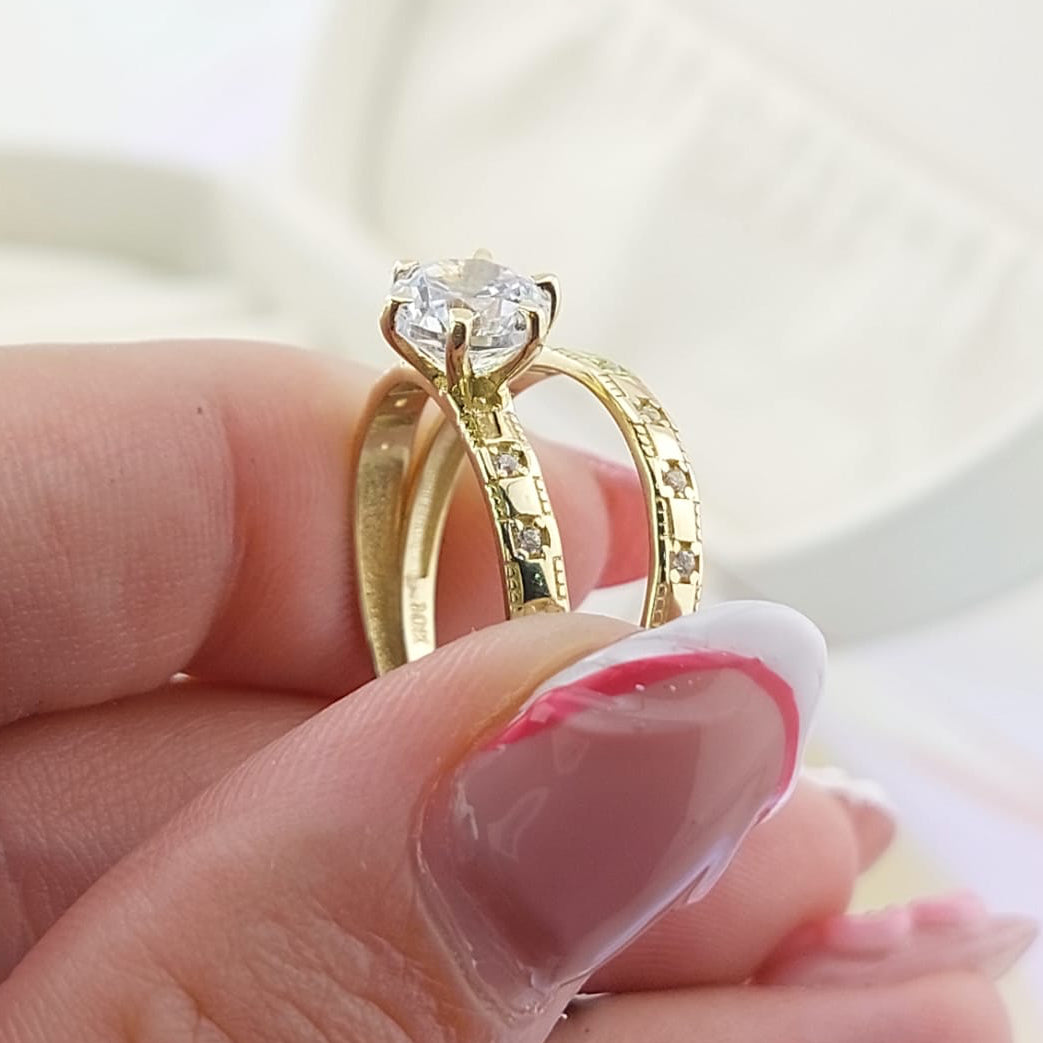 Anillos Dúo Compromiso Oro 10k CZ 6mm 27011