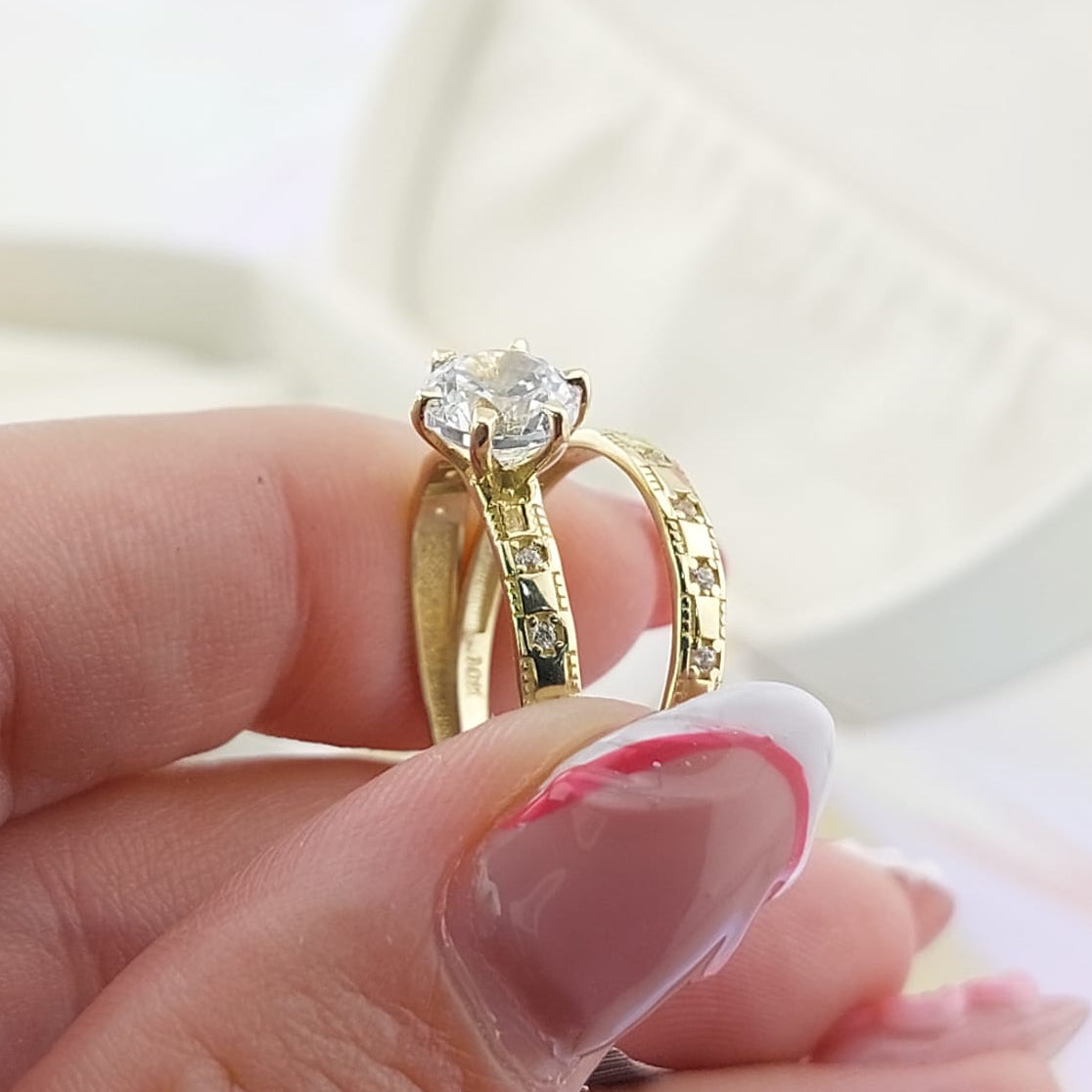 Anillos Dúo Compromiso Oro 10k CZ 6mm 27011