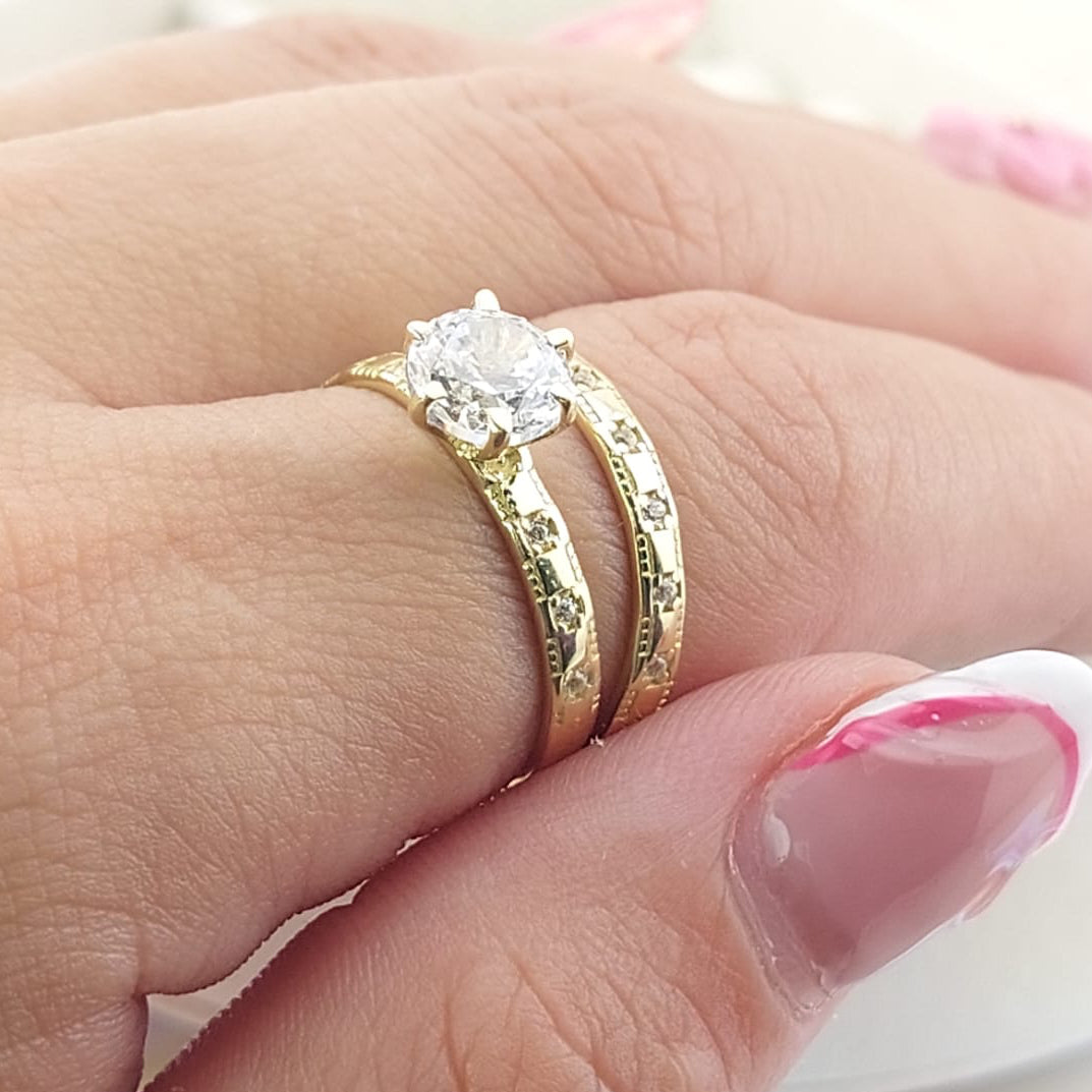 Anillos Dúo Compromiso Oro 10k CZ 6mm 27011