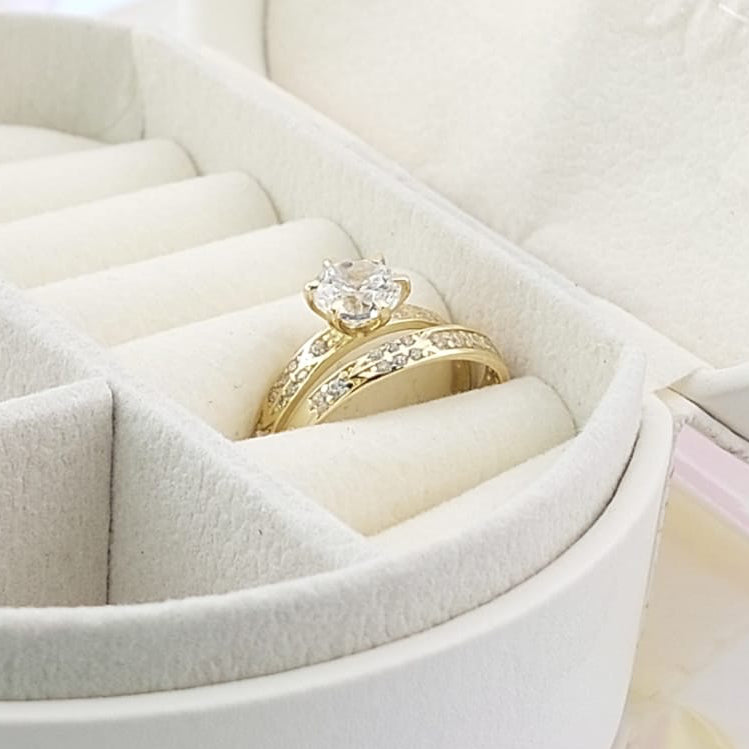Anillos Dúo Compromiso Oro 10k CZ 6mm 27021
