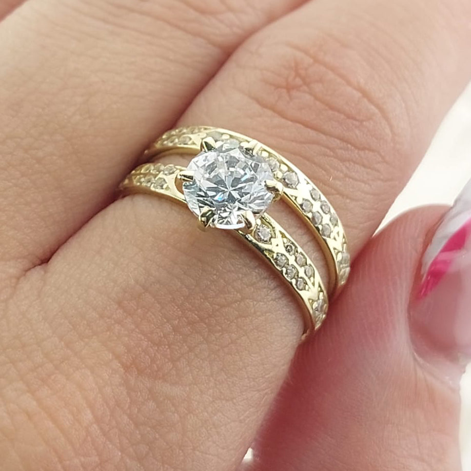 Anillos Dúo Compromiso Oro 10k CZ 6mm 27021