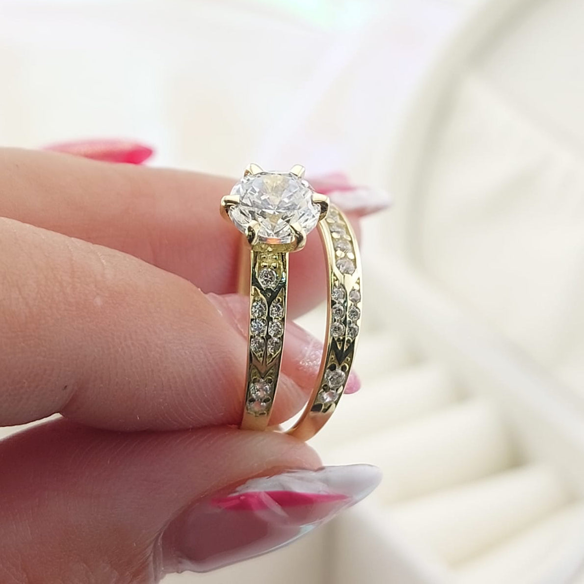 Anillos Dúo Compromiso Oro 10k CZ 6mm 27021