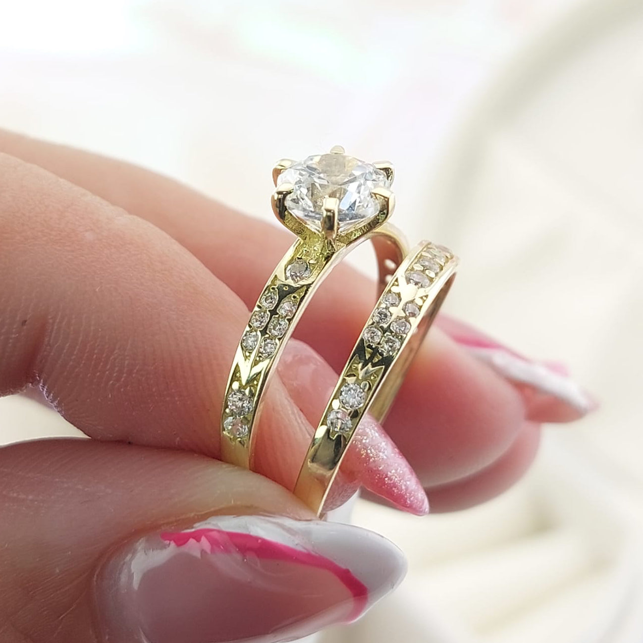 Anillos Dúo Compromiso Oro 10k CZ 6mm 27021