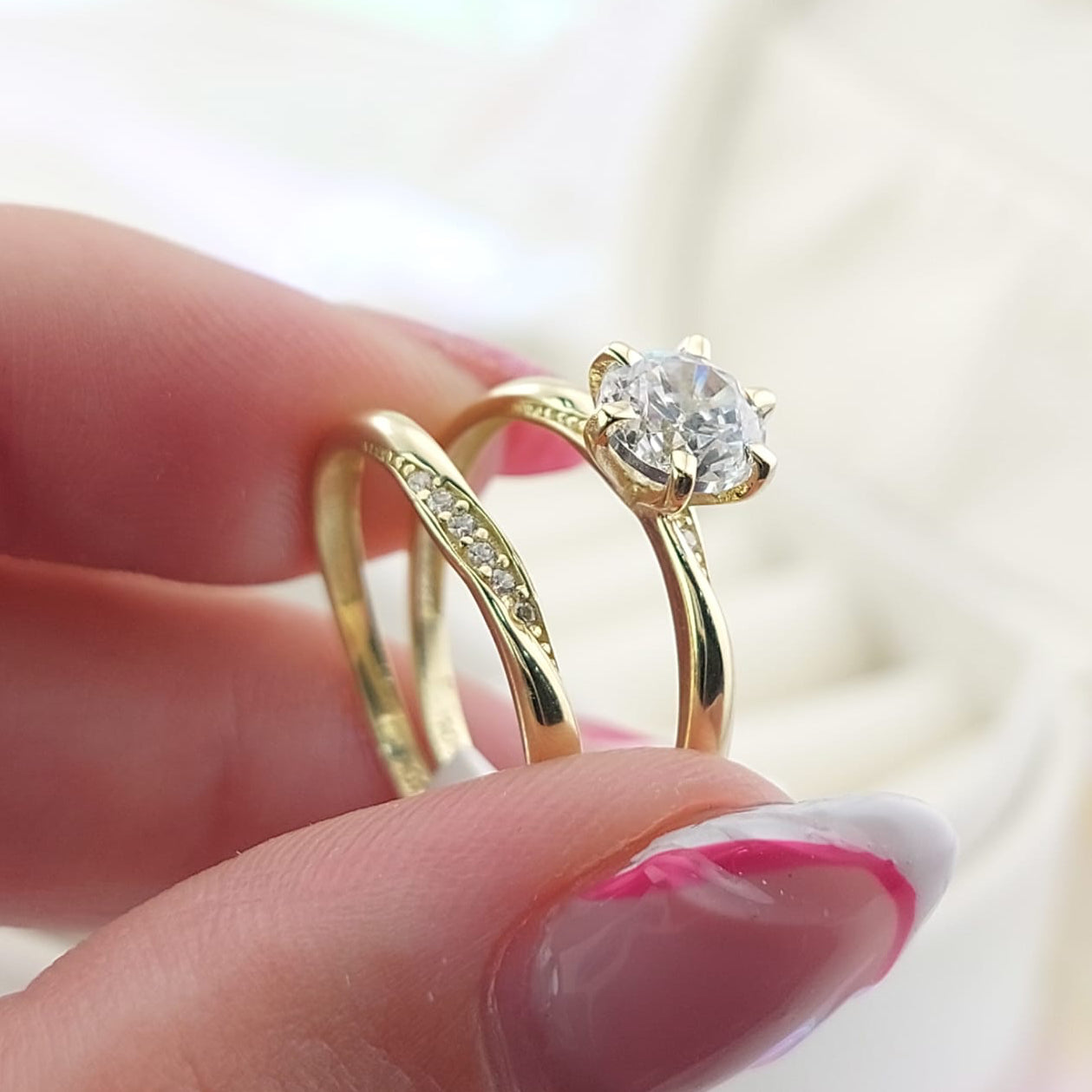 Anillos Dúo Compromiso Oro 10k CZ 6mm 27013
