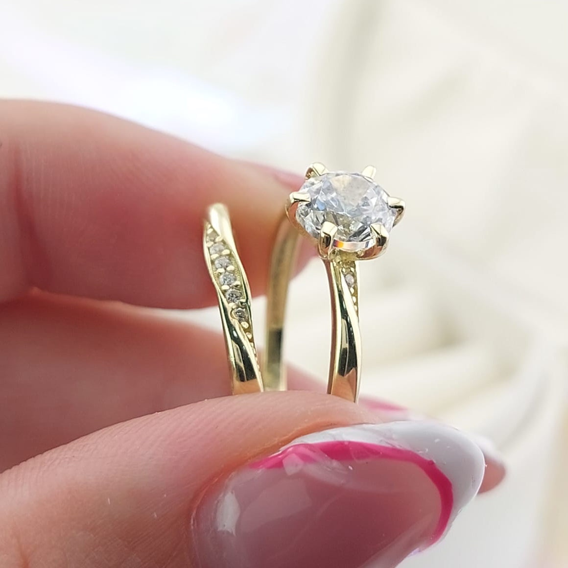 Anillos Dúo Compromiso Oro 10k CZ 6mm 27013