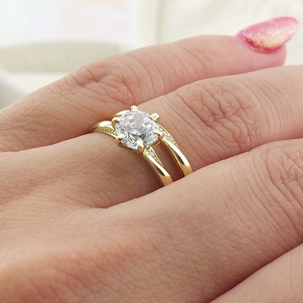 Anillos Dúo Compromiso Oro 10k CZ 6mm 27013