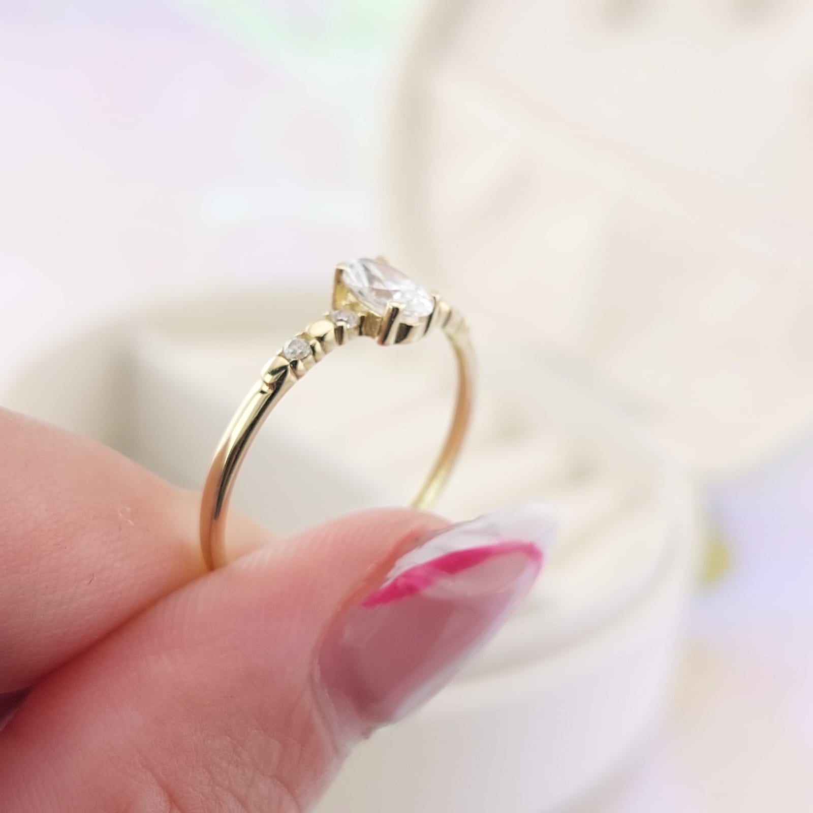 Anillo Compromiso Promesa Oro 10k CZ 6x4mm 27041