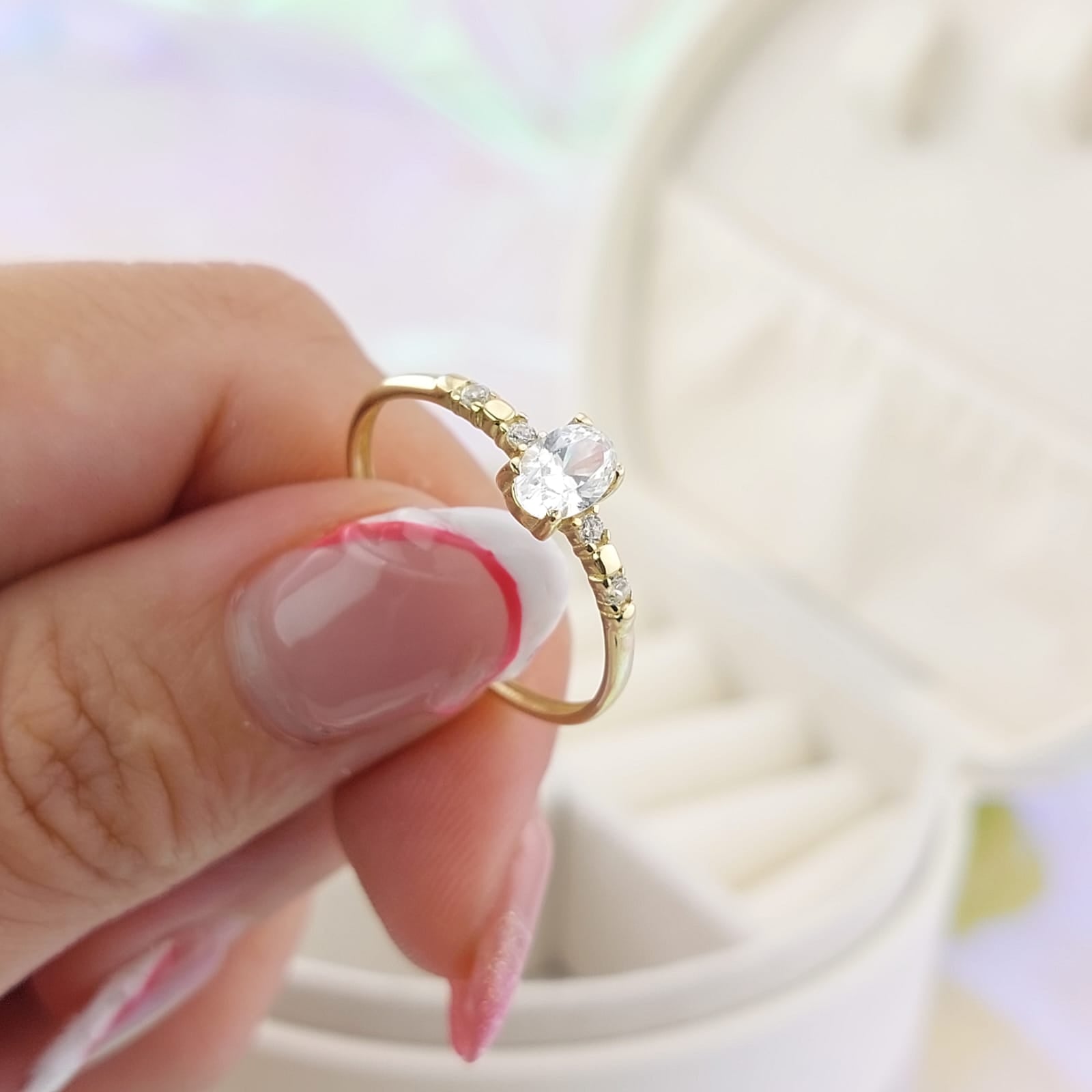 Anillo Compromiso Promesa Oro 10k CZ 6x4mm 27041