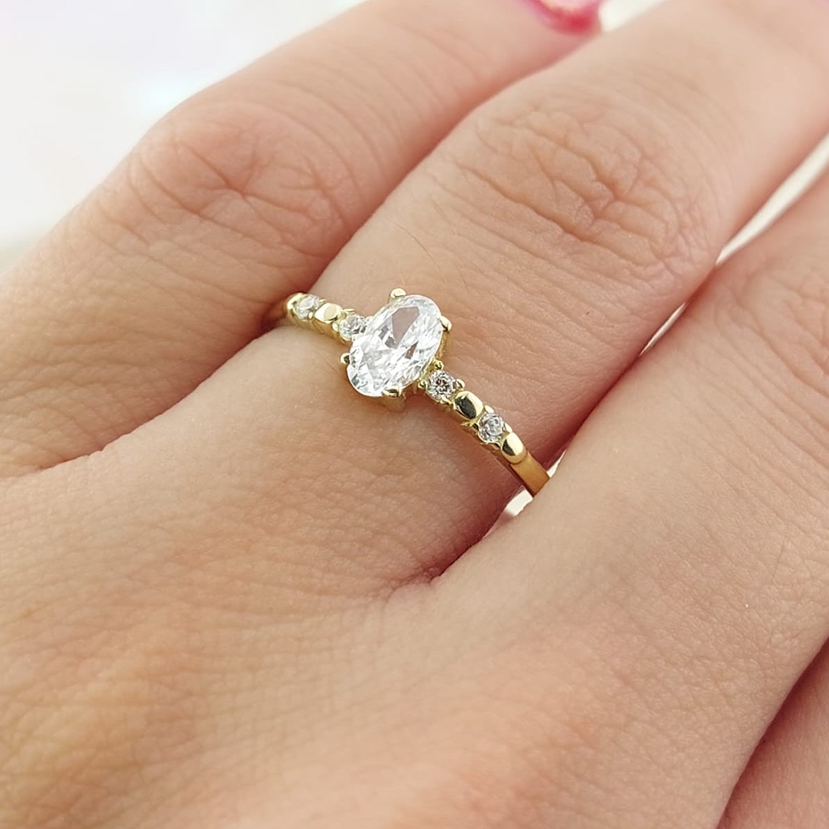 Anillo Compromiso Promesa Oro 10k CZ 6x4mm 27041