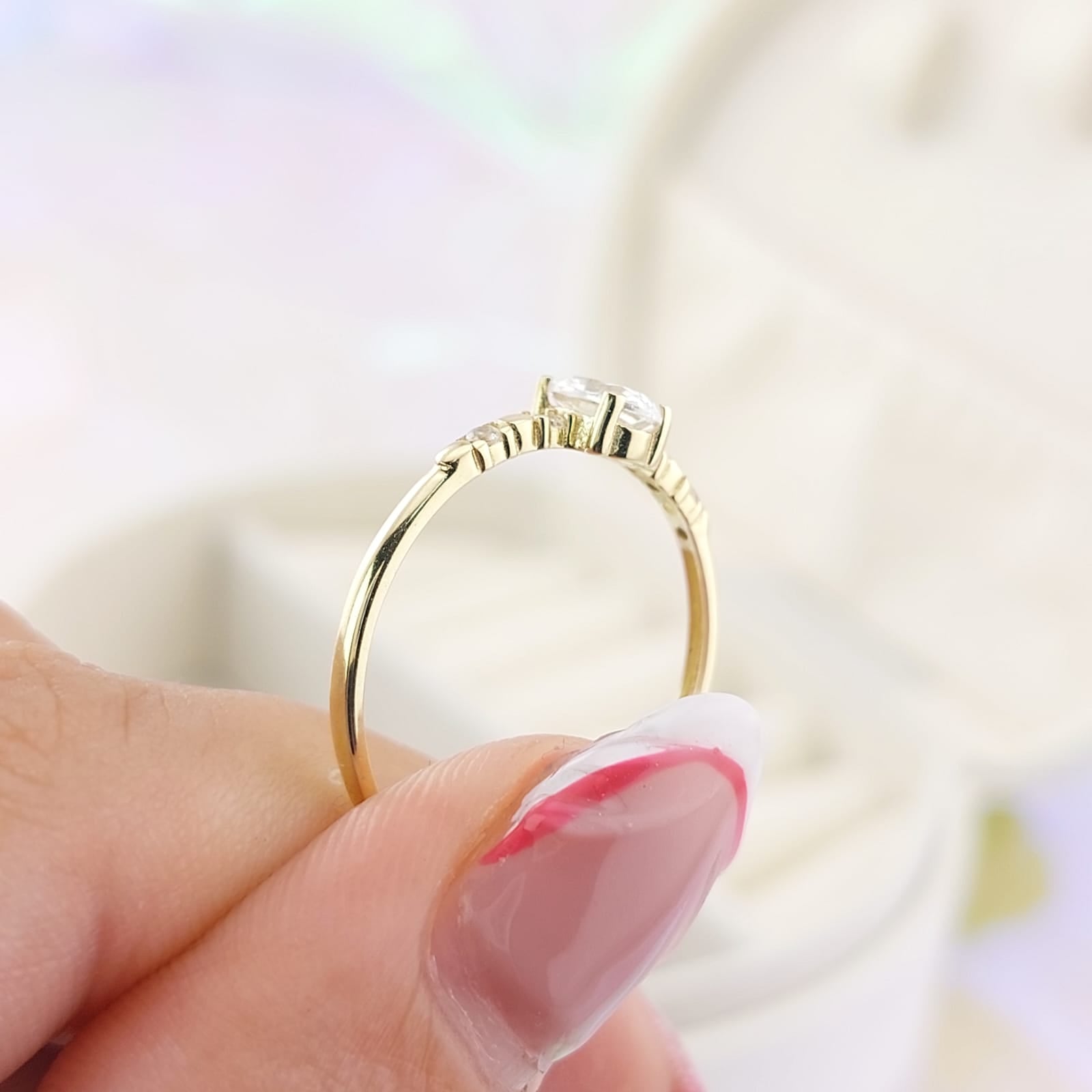 Anillo Compromiso Promesa Oro 10k CZ 6x4mm 27041