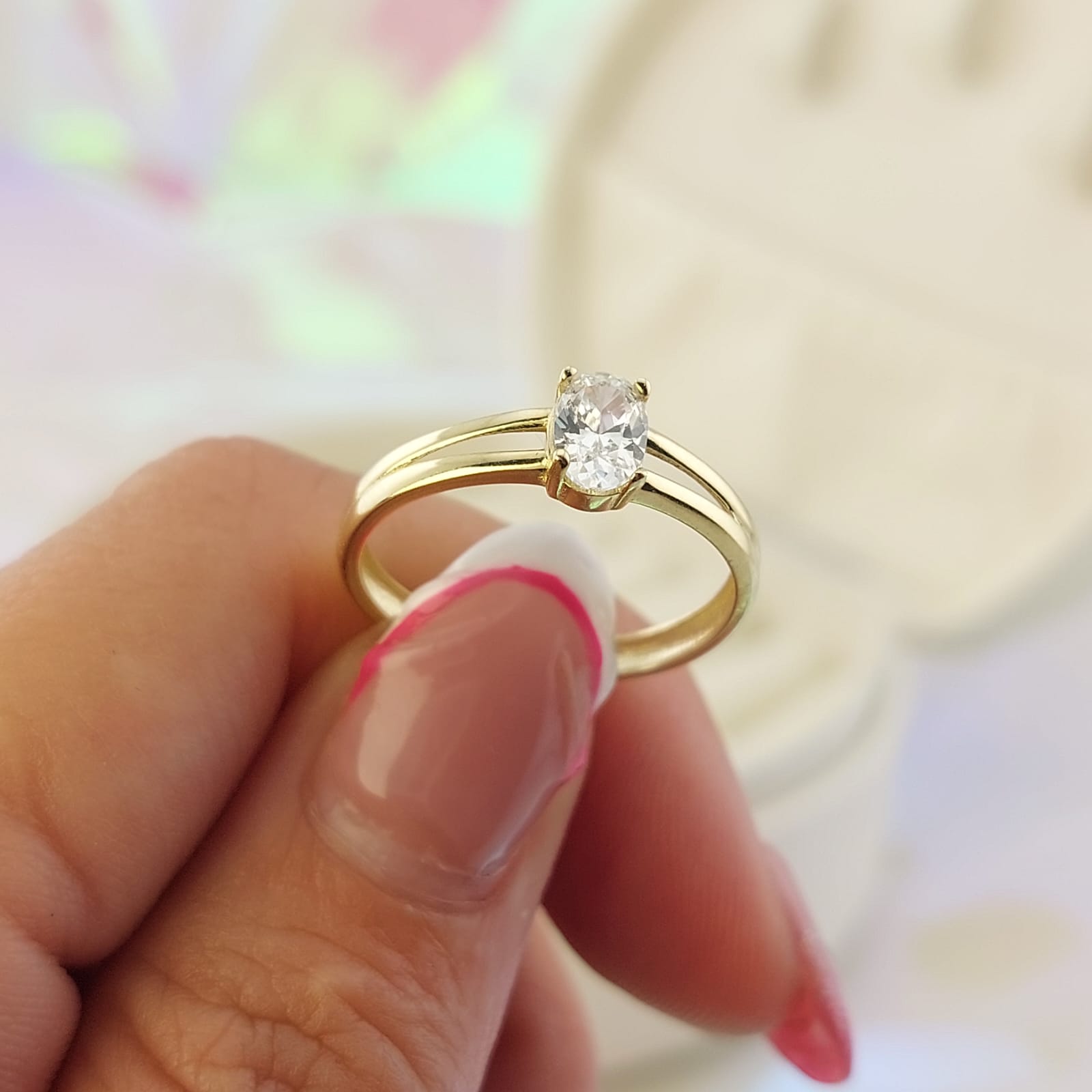 Anillo Compromiso Oro 10k CZ 6x4mm 27045