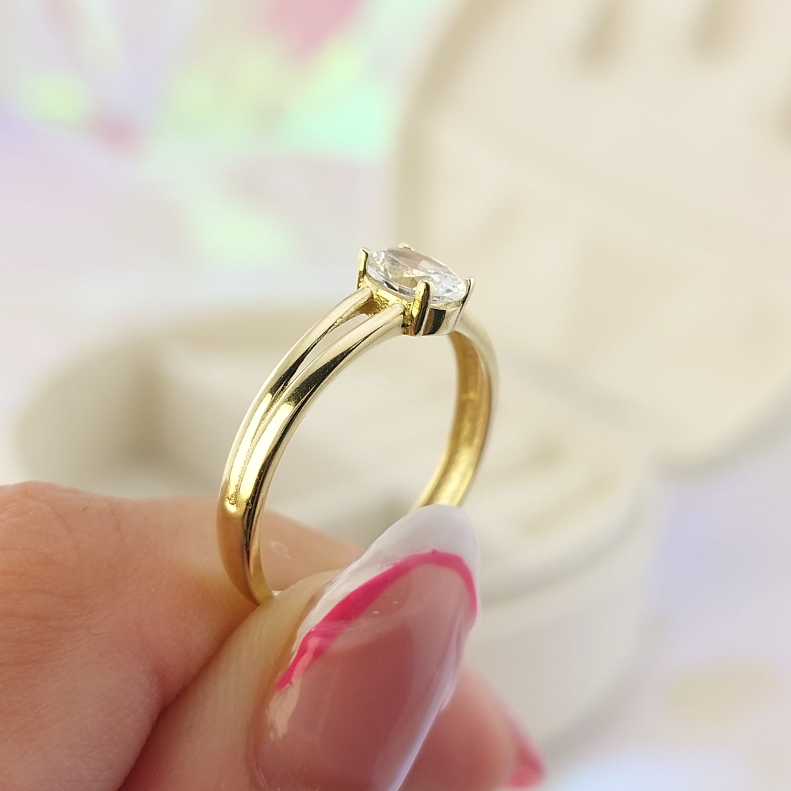 Anillo Compromiso Oro 10k CZ 6x4mm 27045