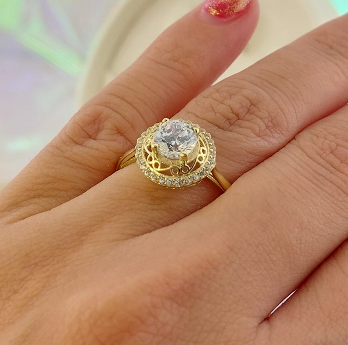 Anillo Compromiso Oro 10k CZ 7mm 27031