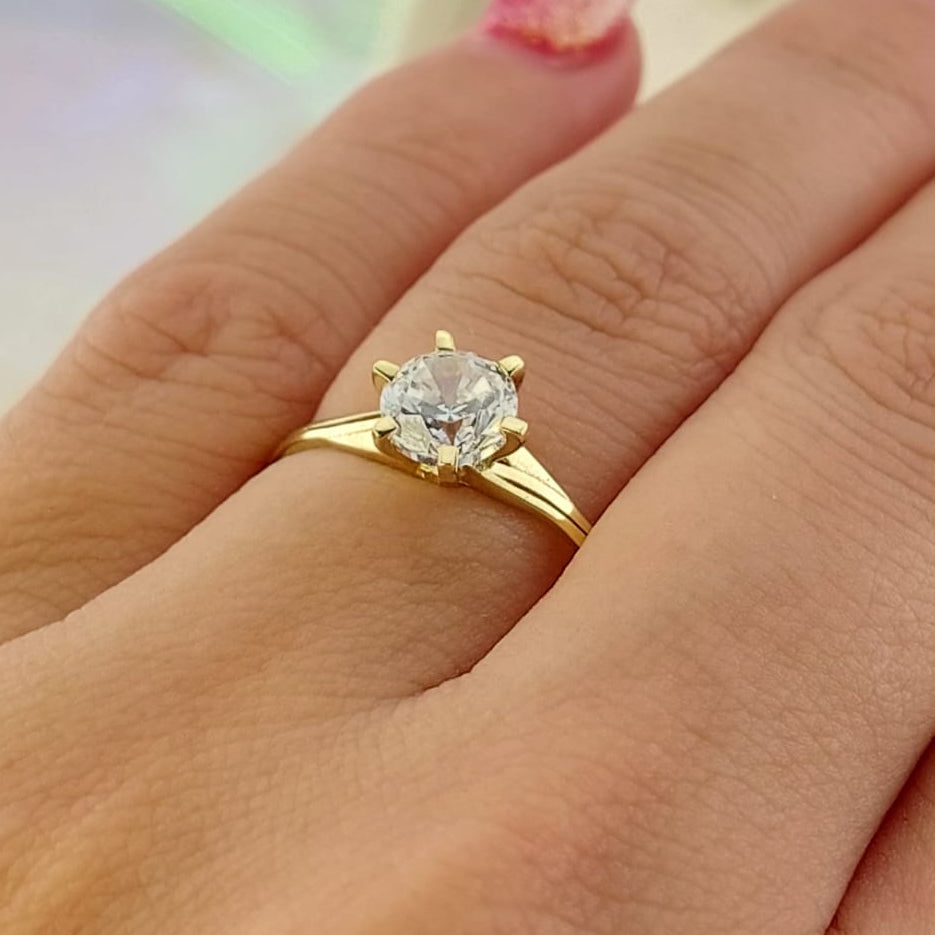 Anillo Compromiso Oro 10k CZ 6mm 27036