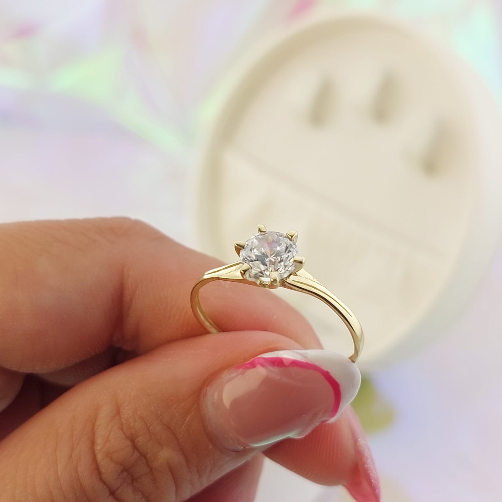 Anillo Compromiso Oro 10k CZ 6mm 27036