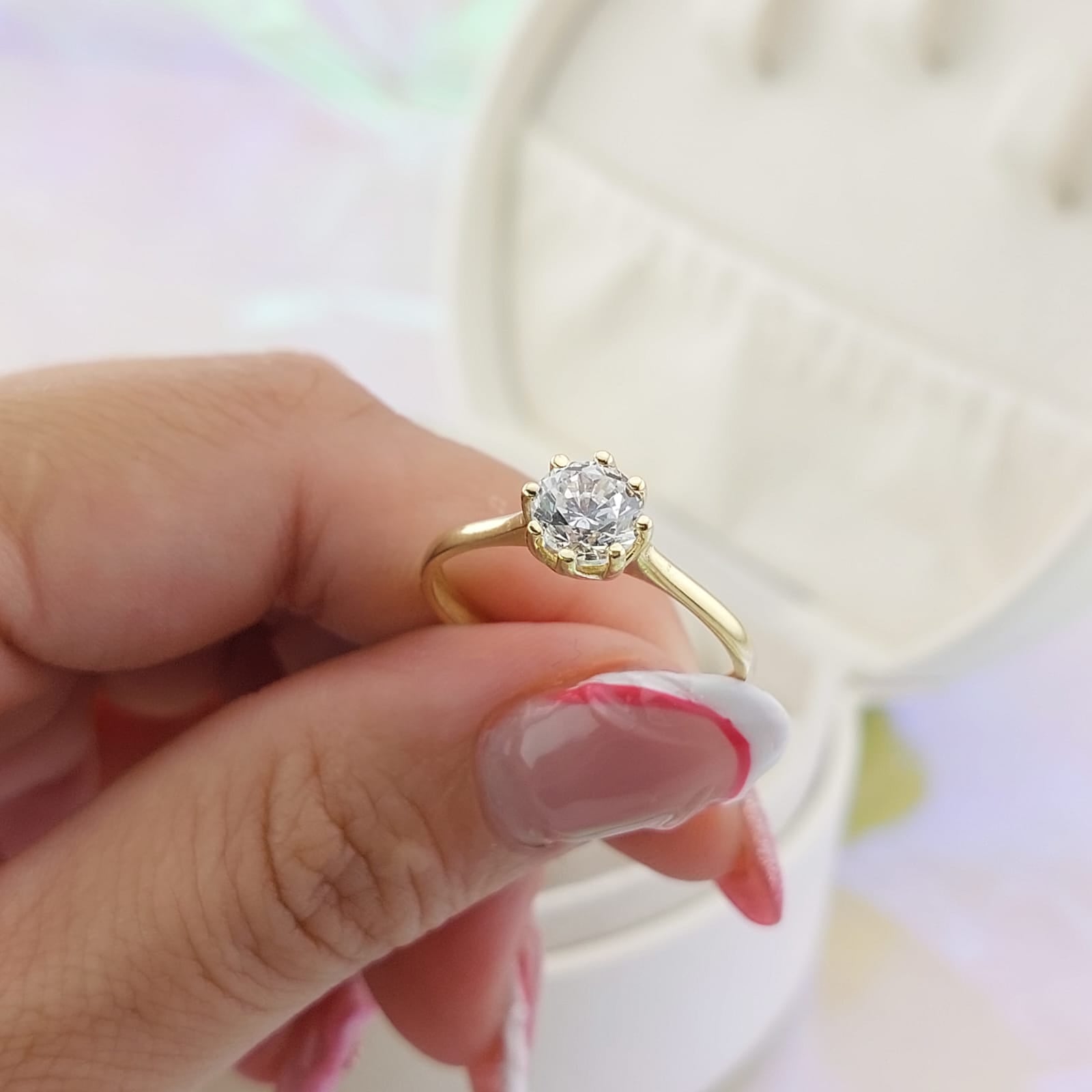 Anillo Compromiso Oro 10k CZ 6mm 27029