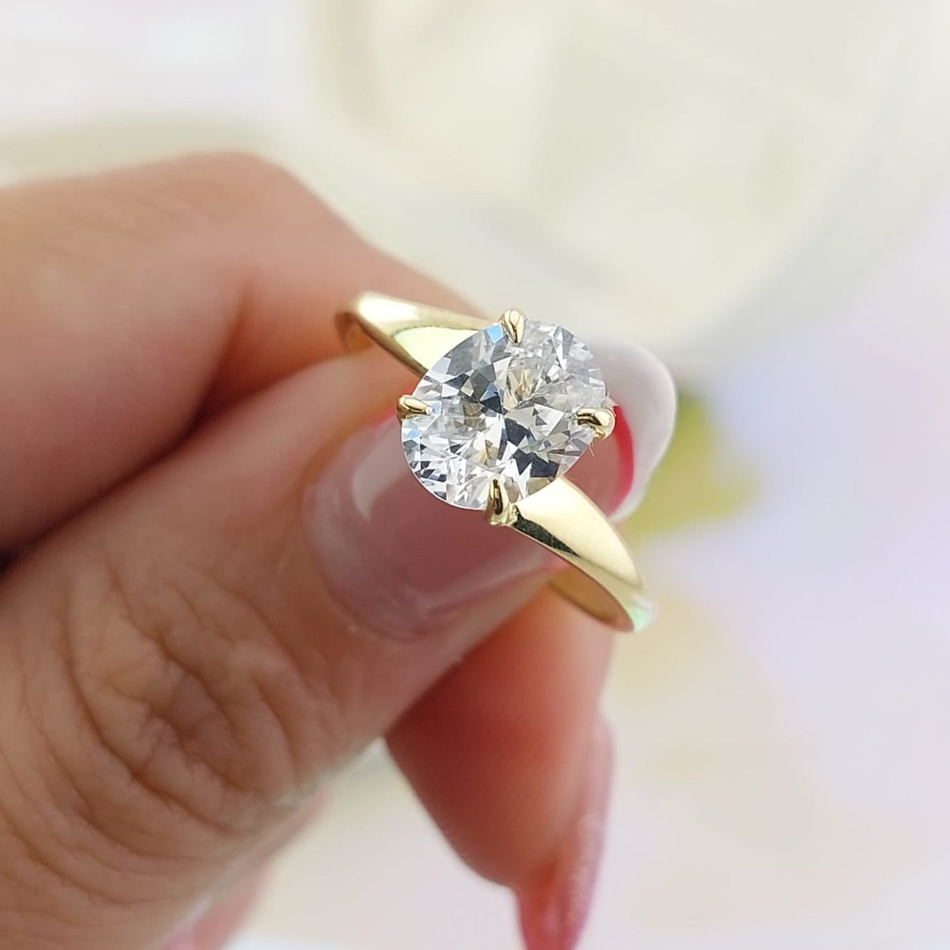 Anillo Compromiso Oro 10k CZ 9x7mm 27035