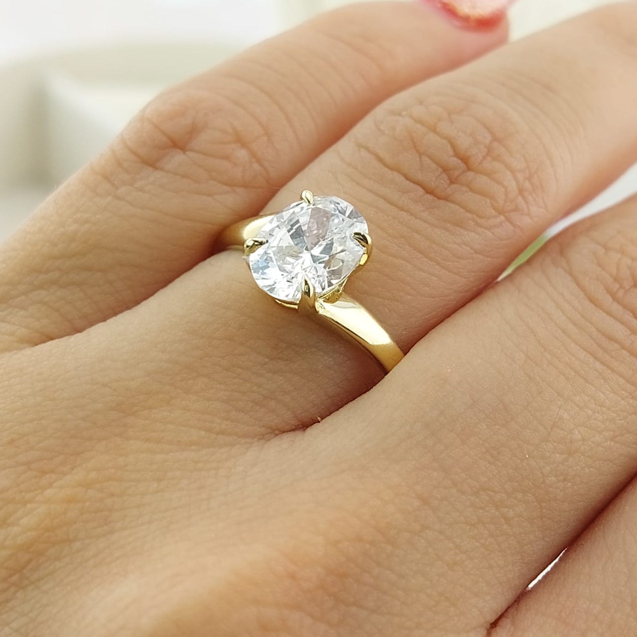 Anillo Compromiso Oro 10k CZ 9x7mm 27035