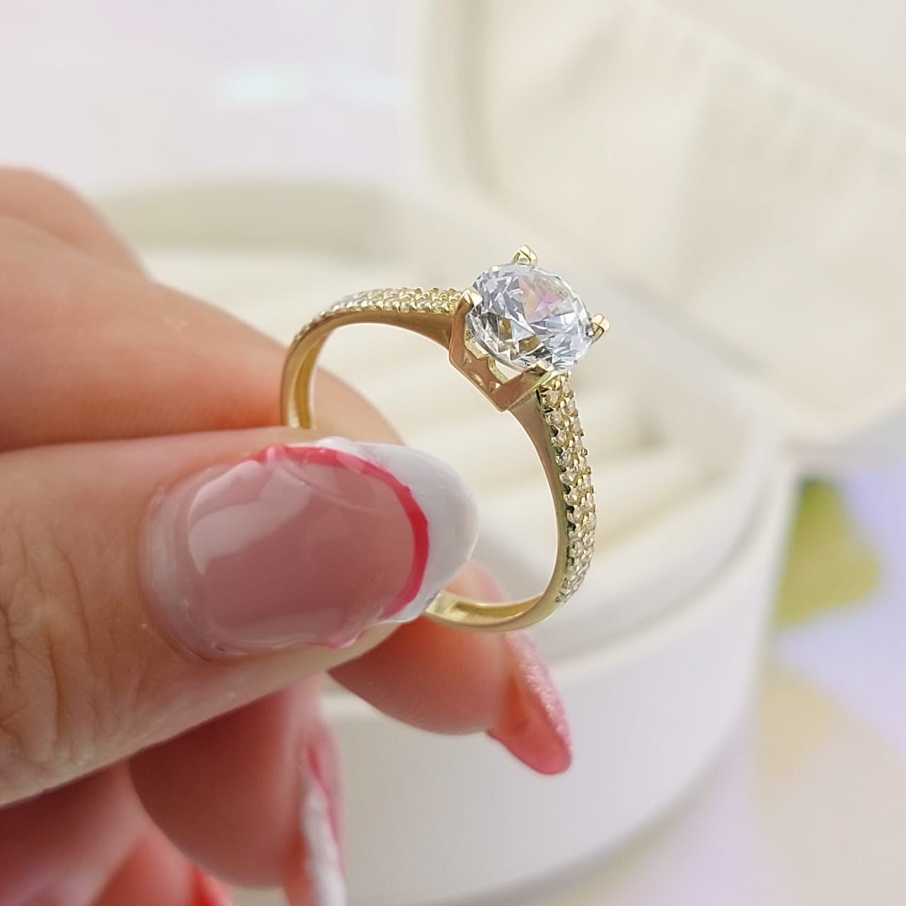 Anillo Compromiso Oro 10k CZ 6mm 27030