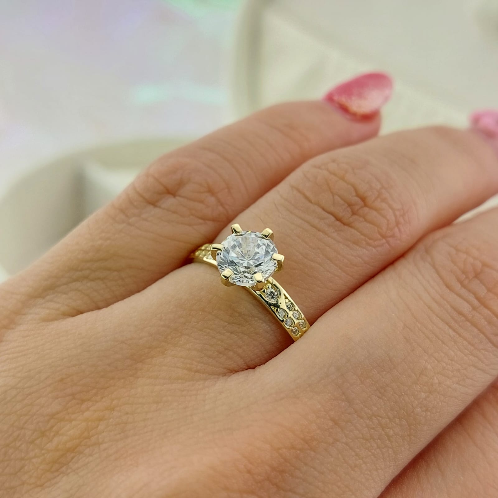 Anillo Compromiso Oro 10k CZ 7mm 27034