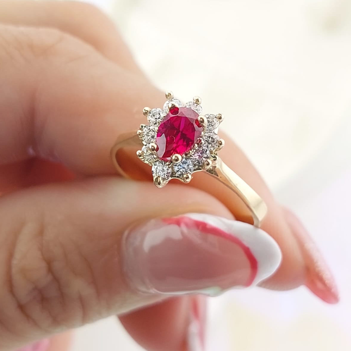 Anillo Dama Promesa CZ 7x4mm Oro 10k 2.0g CR 27074