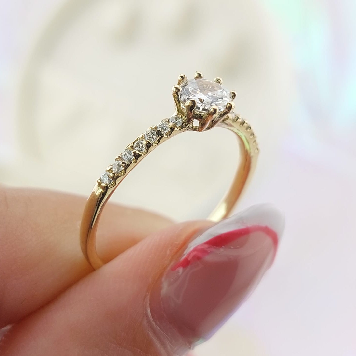 Anillo Compromiso CZ 5mm Oro 10k 1.7g CR 27065
