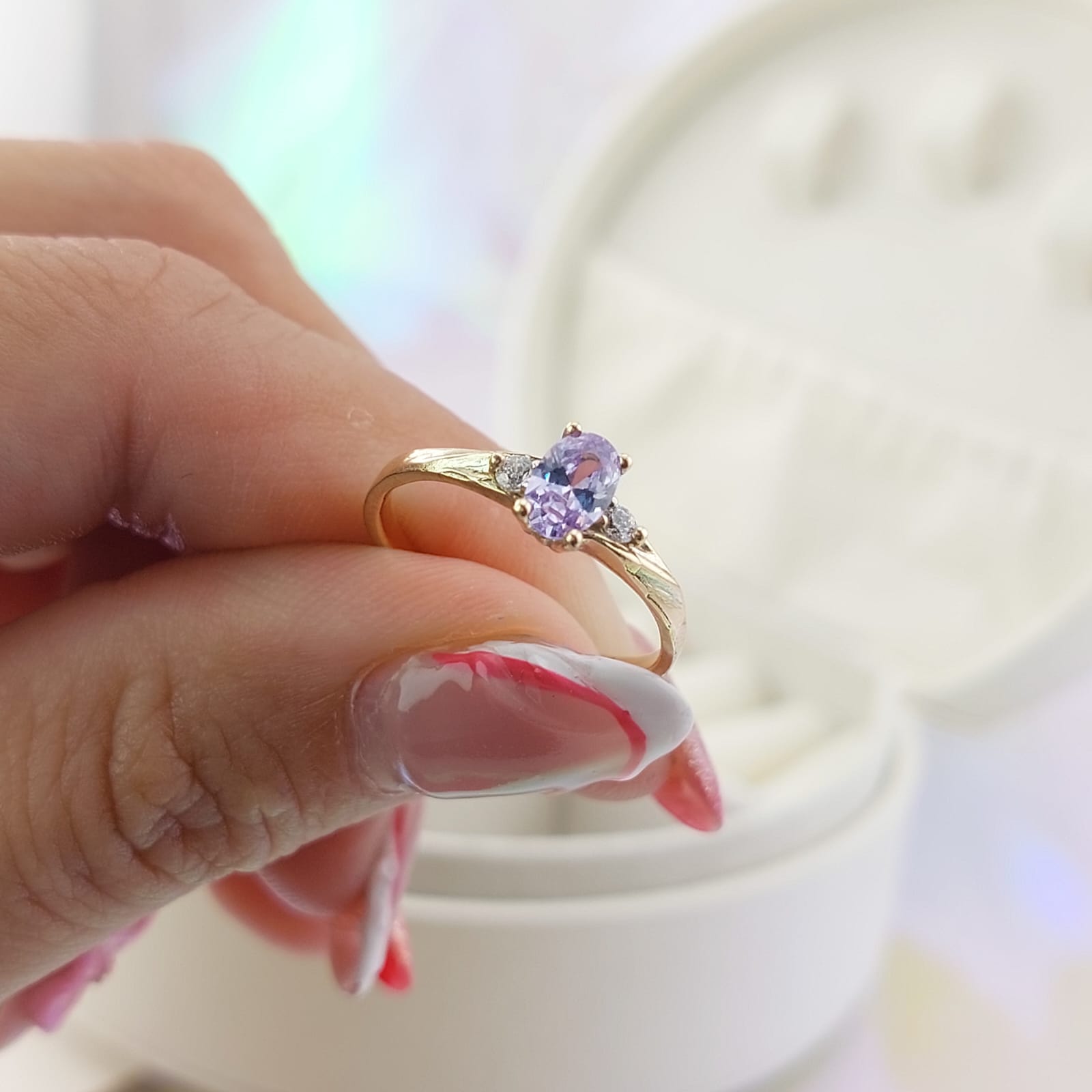 Anillo Promesa Dama CZ 6x4mm Oro 10k 1.5g CR 27068