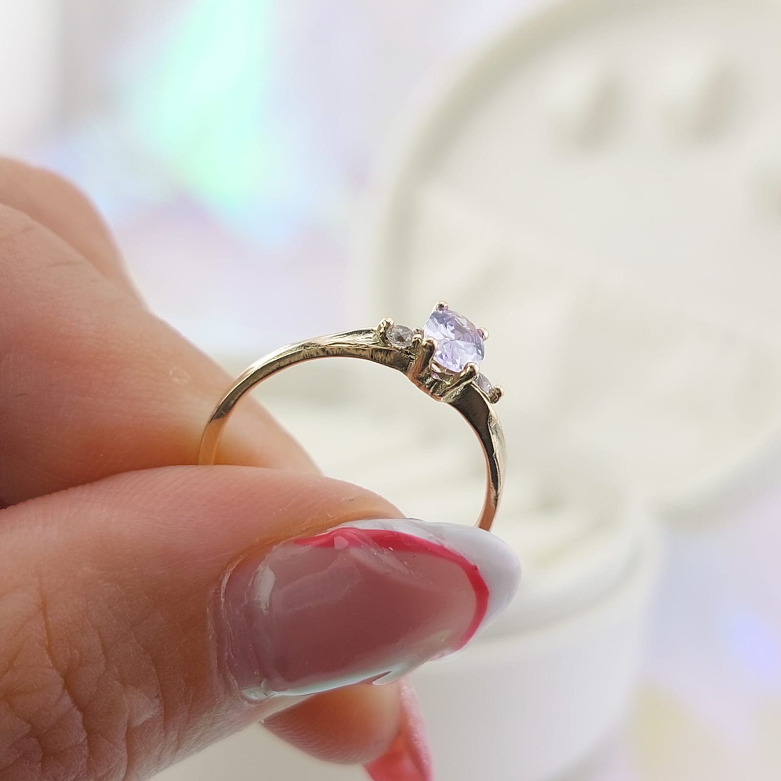 Anillo Promesa Dama CZ 6x4mm Oro 10k 1.5g CR 27068