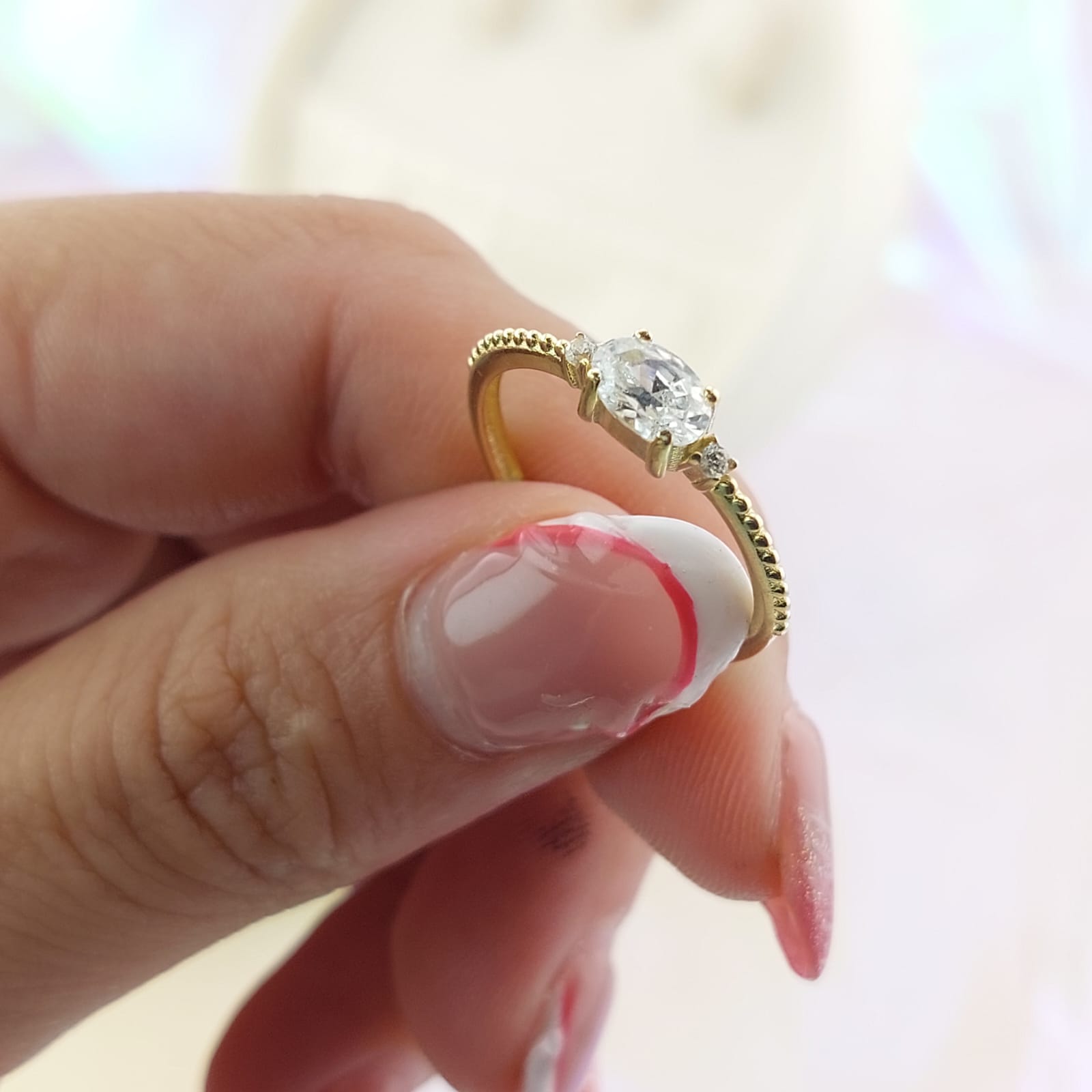 Anillo Compromiso Promesa Oro 10k CZ 6x4mm 27040