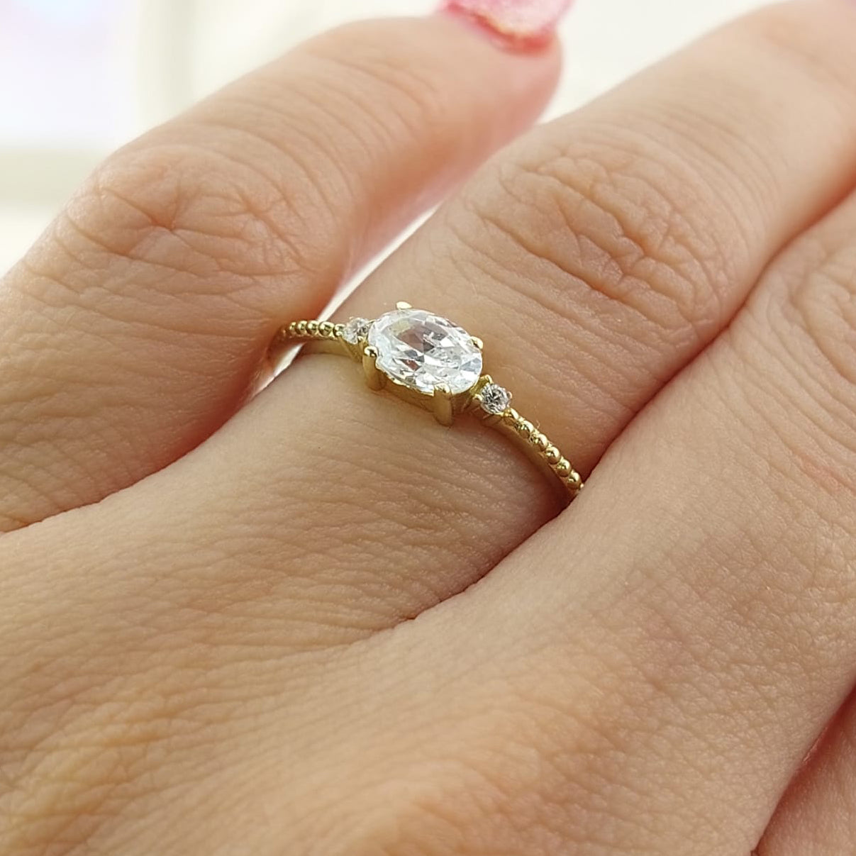 Anillo Compromiso Promesa Oro 10k CZ 6x4mm 27040