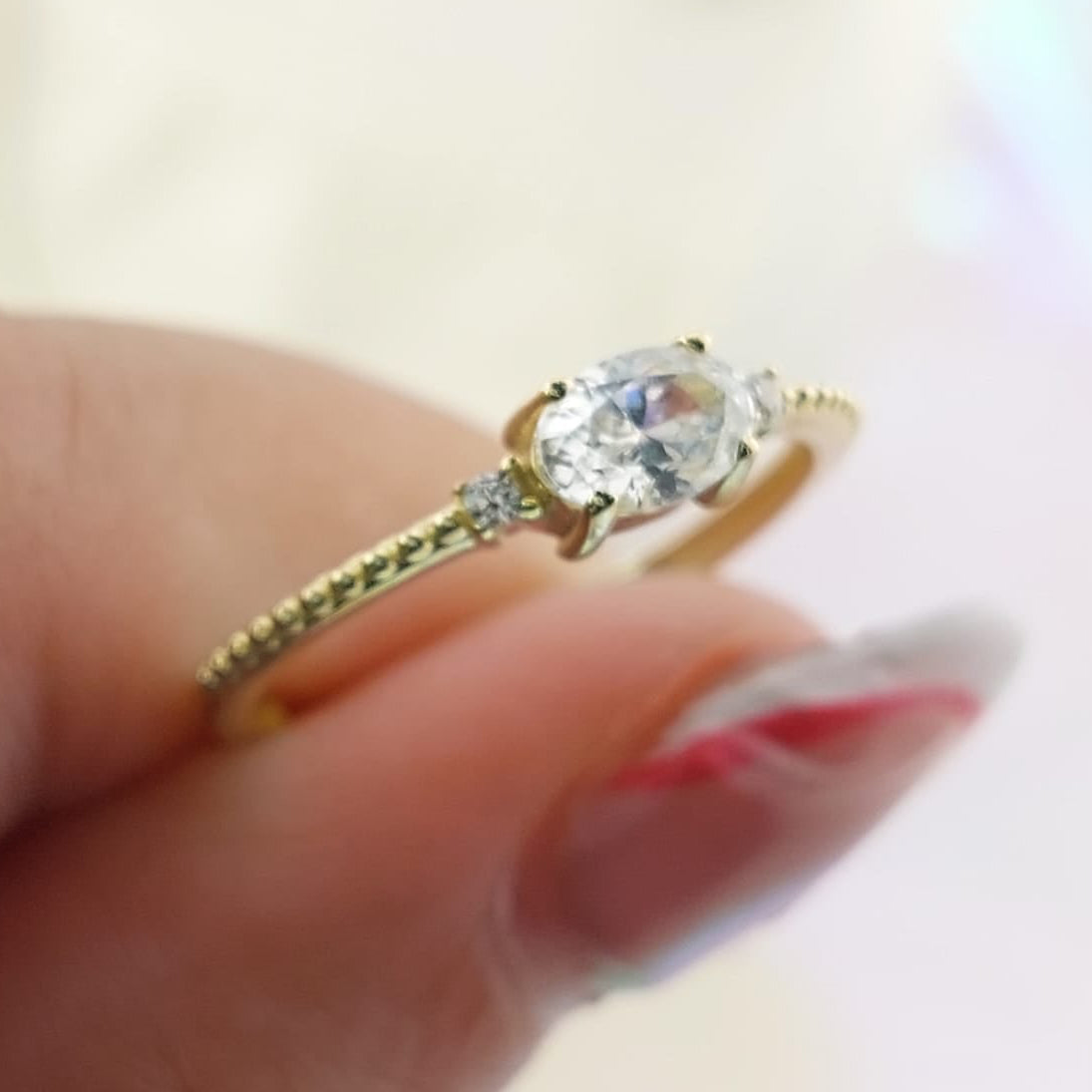 Anillo Compromiso Promesa Oro 10k CZ 6x4mm 27040