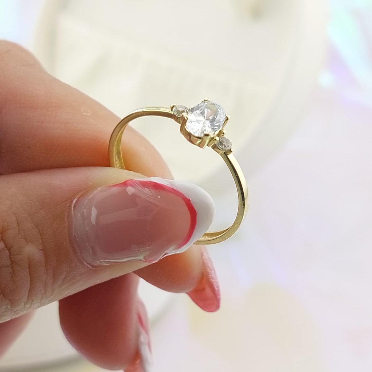 Anillo Compromiso Oro 10k CZ 6x4mm 27046