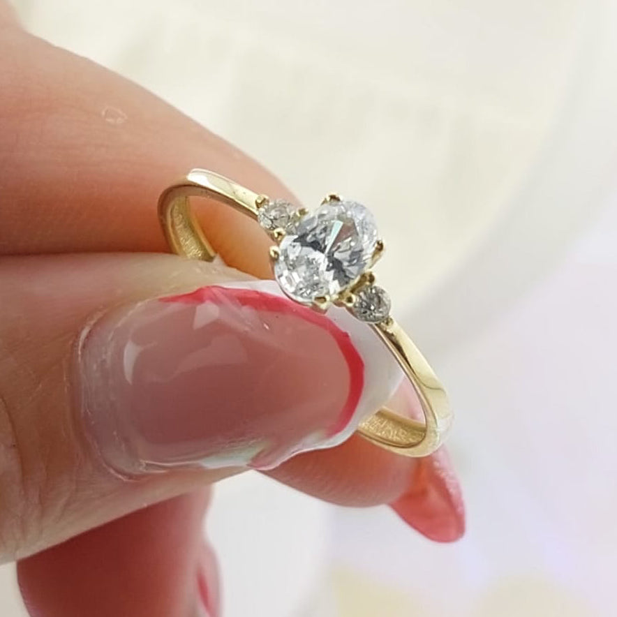 Anillo Compromiso Oro 10k CZ 6x4mm 27046