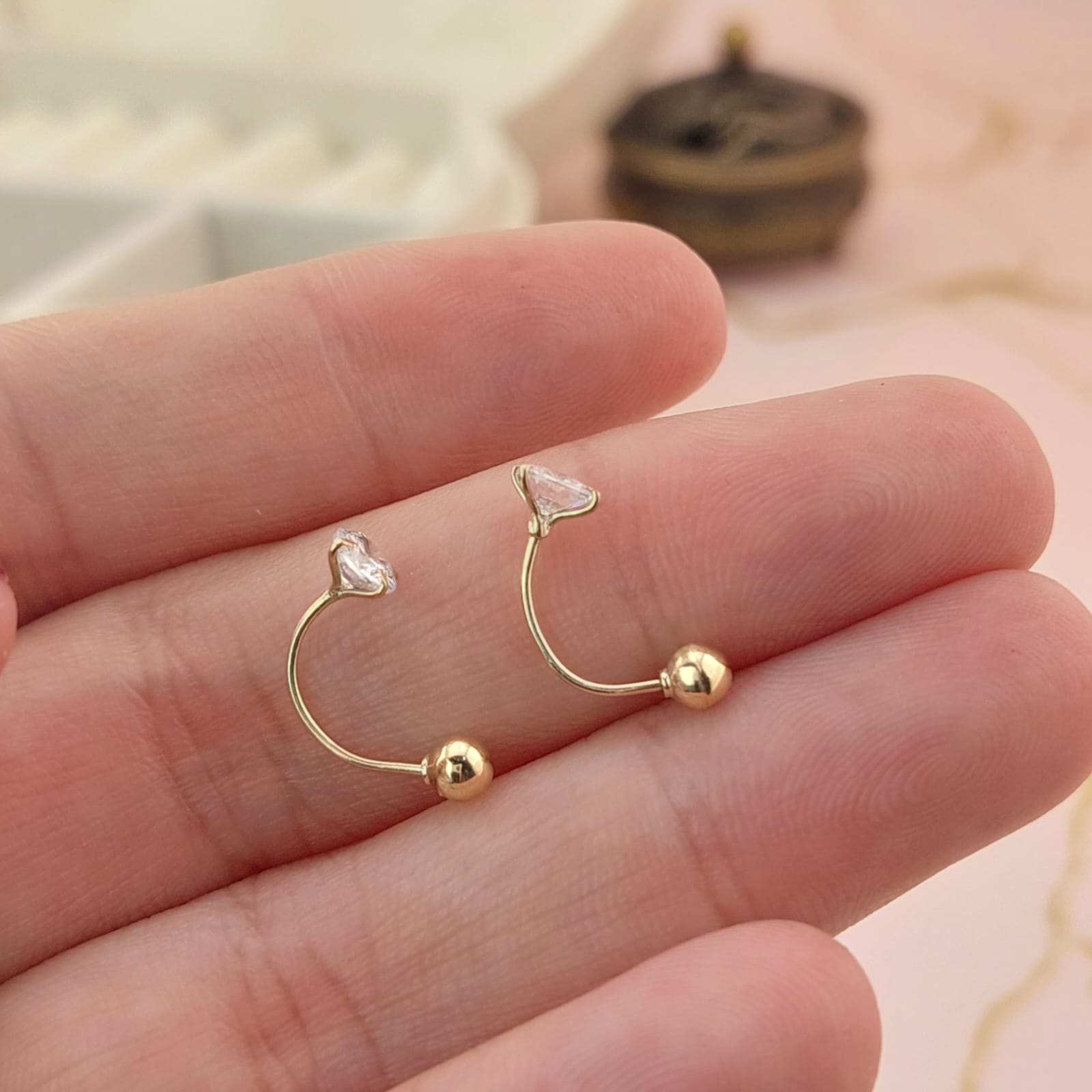 Dormilones Teléfono Piedra Blanca 4mm Oro 10K 17824